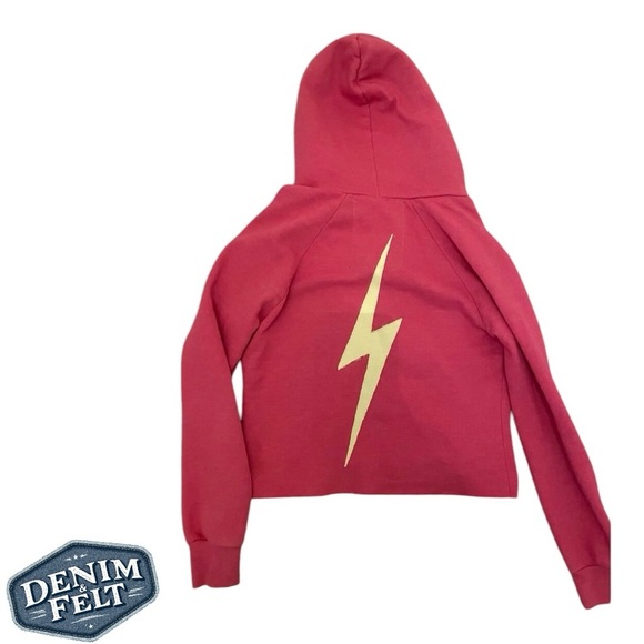 Aviator Nation Pink w/ Yellow Lightning Bolt Cropped Sweatshirt/Pullover | NEW⚡️ - Picture 4 of 12